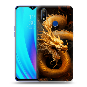 Силиконовый чехол на Realme 3 Pro с принтом Золотой дракон