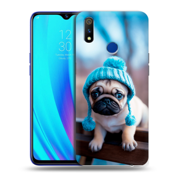 Силиконовый чехол на Realme 3 Pro с принтом Мопс в шапке Силиконовый чехол на Realme 3 Pro с принтом Мопс в шапке