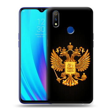Силиконовый чехол на Realme 3 Pro с принтом Герб России желтый Силиконовый чехол на Realme 3 Pro с принтом Герб России желтый