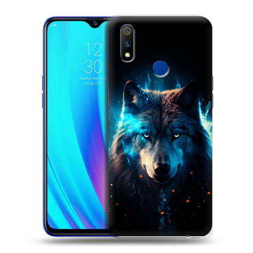 Силиконовый чехол на Realme 3 Pro с принтом Волк ночной