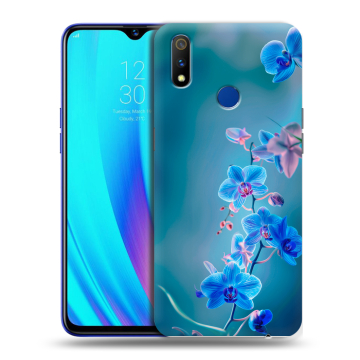 Силиконовый чехол на Realme 3 Pro с принтом Голубые цветы