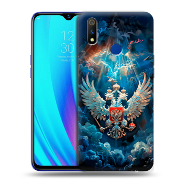 Силиконовый чехол на Realme 3 Pro с принтом Герб флаг России Силиконовый чехол на Realme 3 Pro с принтом Герб флаг России