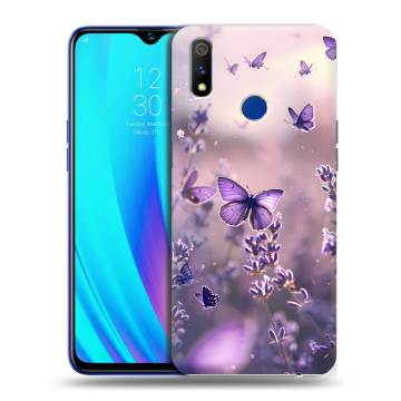 Силиконовый чехол на Realme 3 Pro с принтом бабочки и лаванда Силиконовый чехол на Realme 3 Pro с принтом бабочки и лаванда