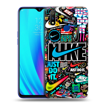 Силиконовый чехол на Realme 3 Pro с принтом найк nike черный
