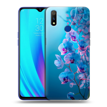 Силиконовый чехол на Realme 3 Pro с принтом голубые орхидеи Силиконовый чехол на Realme 3 Pro с принтом голубые орхидеи