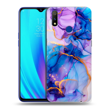 Силиконовый чехол на Realme 3 Pro с принтом синий мрамор