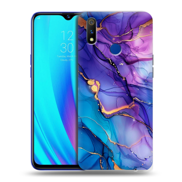 Силиконовый чехол на Realme 3 Pro с принтом синий мрамор Силиконовый чехол на Realme 3 Pro с принтом синий мрамор