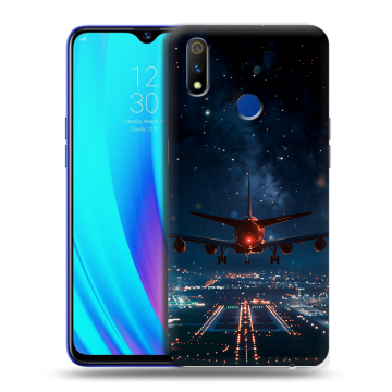 Силиконовый чехол на Realme 3 Pro с принтом самолет Силиконовый чехол на Realme 3 Pro с принтом самолет