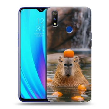 Силиконовый чехол на Realme 3 Pro с принтом Капибара с апельсином