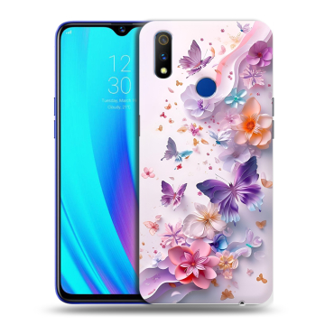 Силиконовый чехол на Realme 3 Pro с принтом цветы бабочки