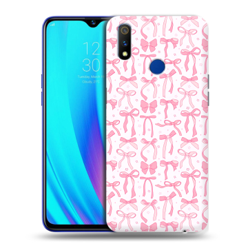 Силиконовый чехол на Realme 3 Pro с принтом Розовые бантики