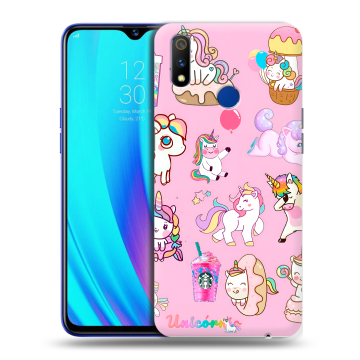 Силиконовый чехол на Realme 3 Pro с принтом розовые единороги