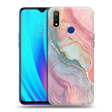 Силиконовый чехол на Realme 3 Pro с принтом розовый мрамор