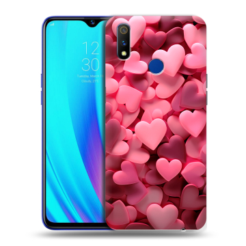 Силиконовый чехол на Realme 3 Pro с принтом розовые сердечки Силиконовый чехол на Realme 3 Pro с принтом розовые сердечки