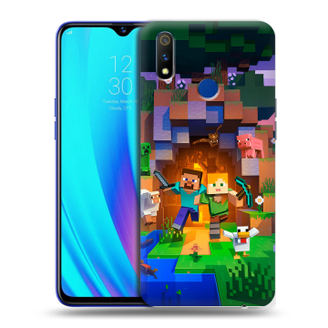Силиконовый чехол на Realme 3 Pro с принтом Майнкрафт Minecraft
