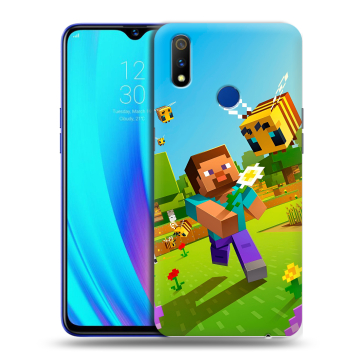 Силиконовый чехол на Realme 3 Pro с принтом Майнкрафт Minecraft