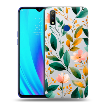 Силиконовый чехол на Realme 3 Pro с принтом Цветы паттерн