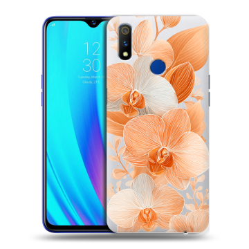 Силиконовый чехол на Realme 3 Pro с принтом Бежевые цветы