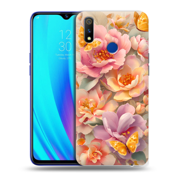 Силиконовый чехол на Realme 3 Pro с принтом Цветы и бабочки