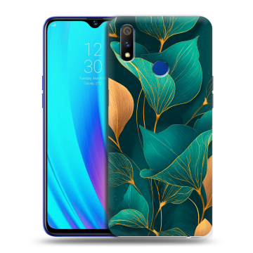 Силиконовый чехол на Realme 3 Pro с принтом Листья и золото