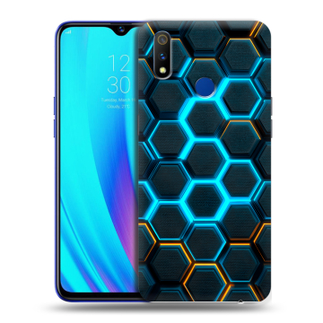 Силиконовый чехол на Realme 3 Pro с принтом Неоновые соты