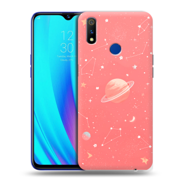 Силиконовый чехол на Realme 3 Pro с принтом Розовый космос