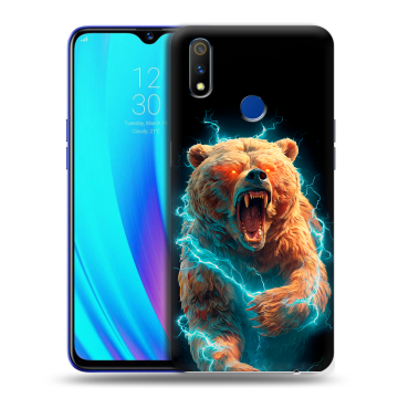 Силиконовый чехол на Realme 3 Pro с принтом Медведь