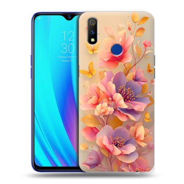 Силиконовый чехол на Realme 3 Pro с принтом Цветы и бабочки