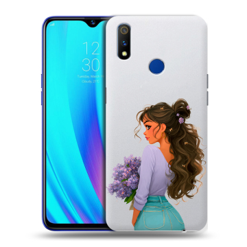 Силиконовый чехол на Realme 3 Pro с принтом девушка цветы
