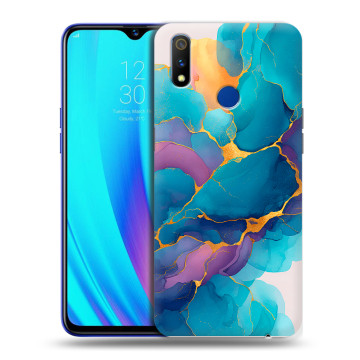 Силиконовый чехол на Realme 3 Pro с принтом Мрамор блестки