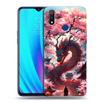 Силиконовый чехол на Realme 3 Pro с принтом Дракон Японский