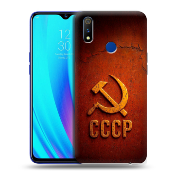 Силиконовый чехол на Realme 3 Pro с принтом Флаг Герб СССР Силиконовый чехол на Realme 3 Pro с принтом Флаг Герб СССР