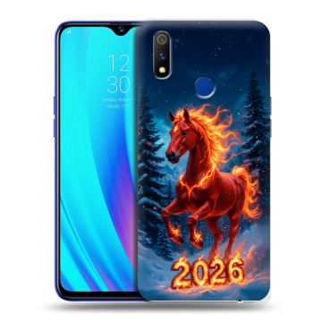 Силиконовый чехол на Realme 3 Pro с принтом Новый год коня