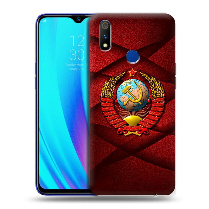 Силиконовый противоударный чехол на Realme 3 Pro с принтом Герб СССР Силиконовый противоударный чехол на Realme 3 Pro с принтом Герб СССР