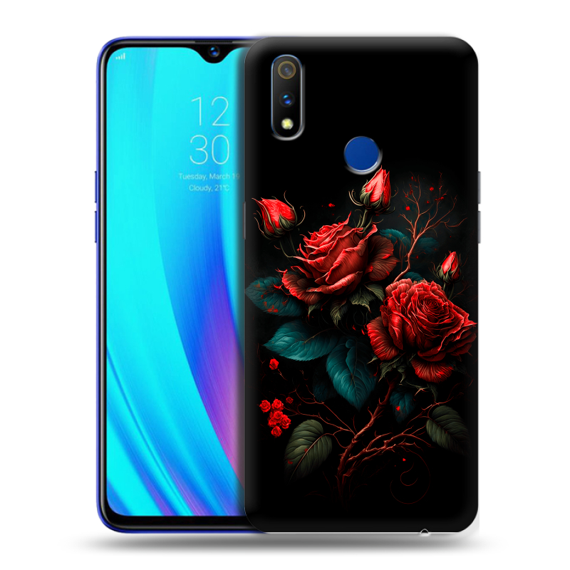 Силиконовый чехол на Realme 3 Pro с принтом Розы красные Силиконовый чехол на Realme 3 Pro с принтом Розы красные