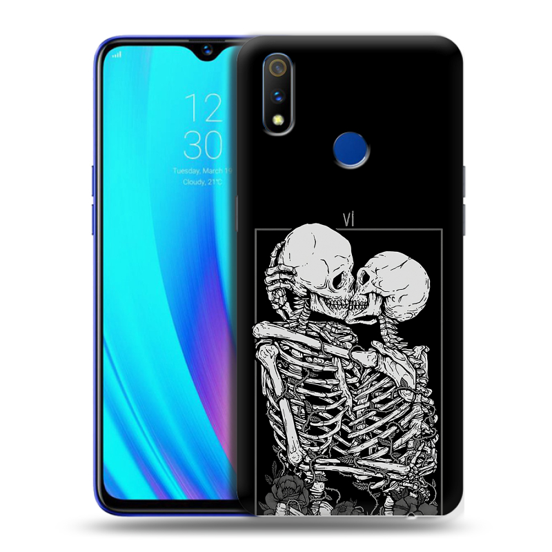 Силиконовый чехол на Realme 3 Pro с принтом Поцелуй скелетов Силиконовый чехол на Realme 3 Pro с принтом Поцелуй скелетов