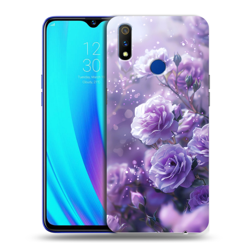 Силиконовый противоударный чехол на Realme 3 Pro с принтом Розы цветы Силиконовый противоударный чехол на Realme 3 Pro с принтом Розы цветы