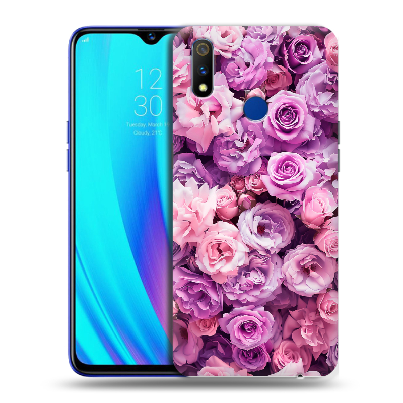 Силиконовый чехол на Realme 3 Pro с принтом лавандовые розы Силиконовый чехол на Realme 3 Pro с принтом лавандовые розы
