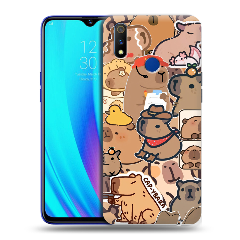 Силиконовый противоударный чехол на Realme 3 Pro с принтом капибара Силиконовый противоударный чехол на Realme 3 Pro с принтом капибара