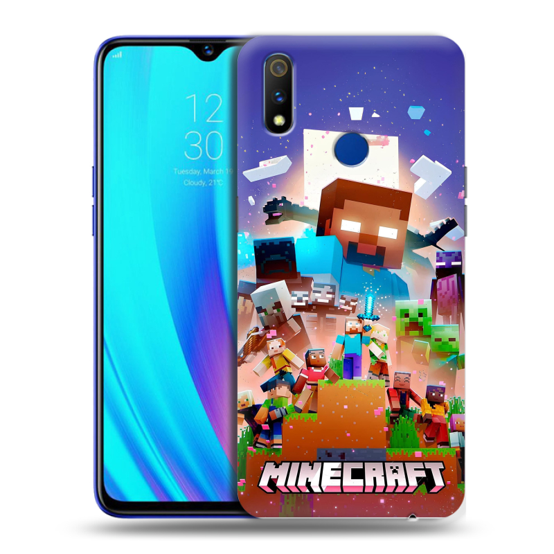 Силиконовый противоударный чехол на Realme 3 Pro с принтом Майнкрафт Minecraft Силиконовый противоударный чехол на Realme 3 Pro с принтом Майнкрафт Minecraft
