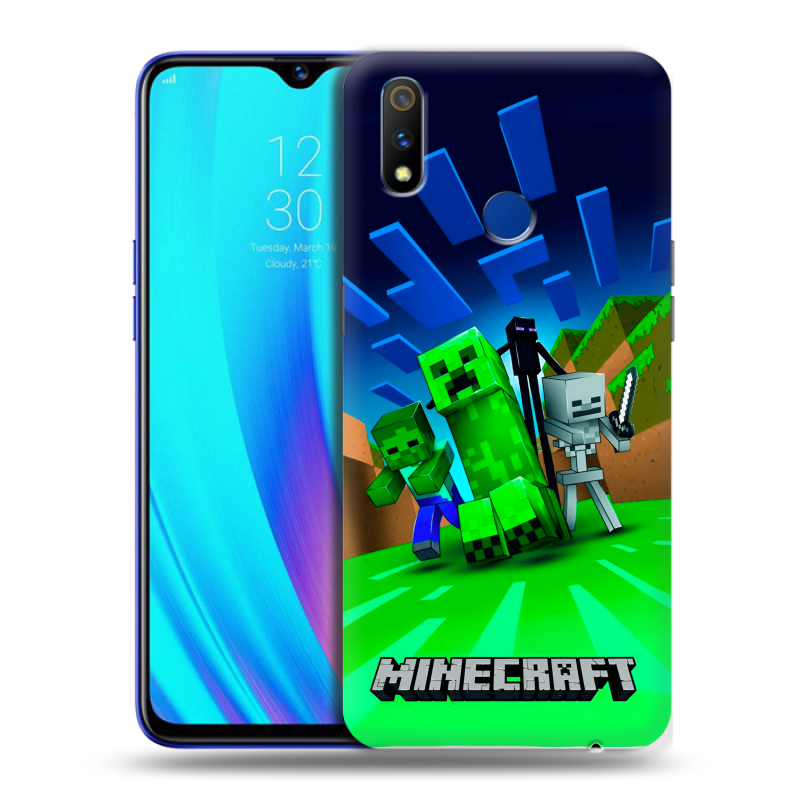 Силиконовый чехол на Realme 3 Pro с принтом Майнкрафт Силиконовый чехол на Realme 3 Pro с принтом Майнкрафт