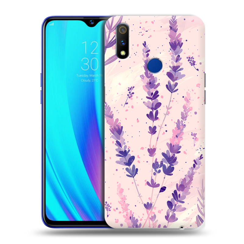 Силиконовый чехол на Realme 3 Pro с принтом цветы лаванда Силиконовый чехол на Realme 3 Pro с принтом цветы лаванда