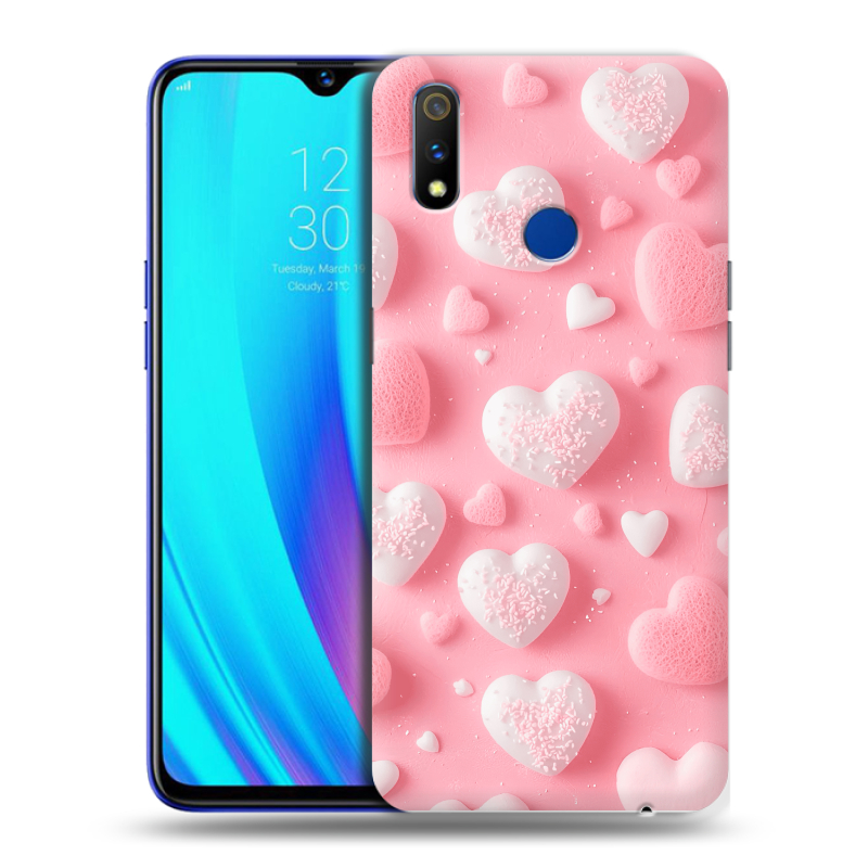 Силиконовый чехол на Realme 3 Pro с принтом Сердечки Силиконовый чехол на Realme 3 Pro с принтом Сердечки