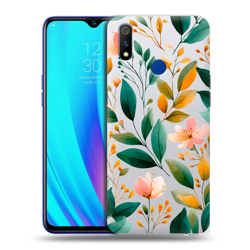 Силиконовый чехол на Realme 3 Pro с принтом Цветы паттерн Силиконовый чехол на Realme 3 Pro с принтом Цветы паттерн