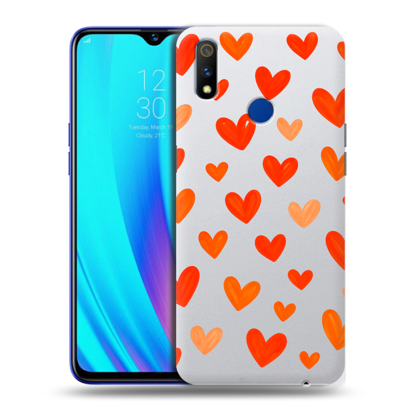 Силиконовый чехол на Realme 3 Pro с принтом Сердечки Силиконовый чехол на Realme 3 Pro с принтом Сердечки