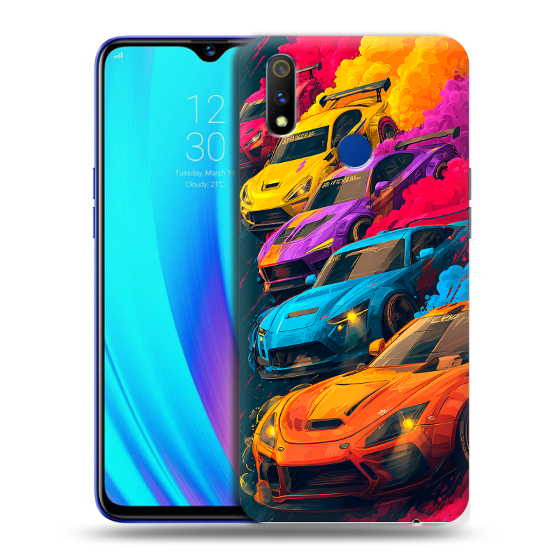 Силиконовый противоударный чехол на Realme 3 Pro с принтом Тачки Силиконовый противоударный чехол на Realme 3 Pro с принтом Тачки