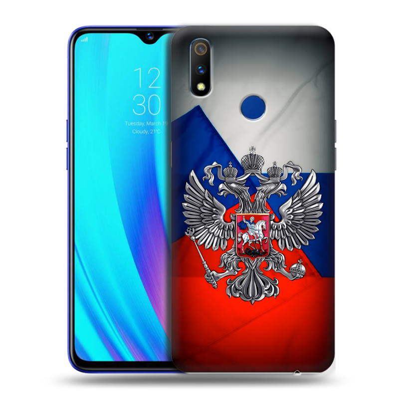 Силиконовый чехол на Realme 3 Pro с принтом Флаг России Силиконовый чехол на Realme 3 Pro с принтом Флаг России