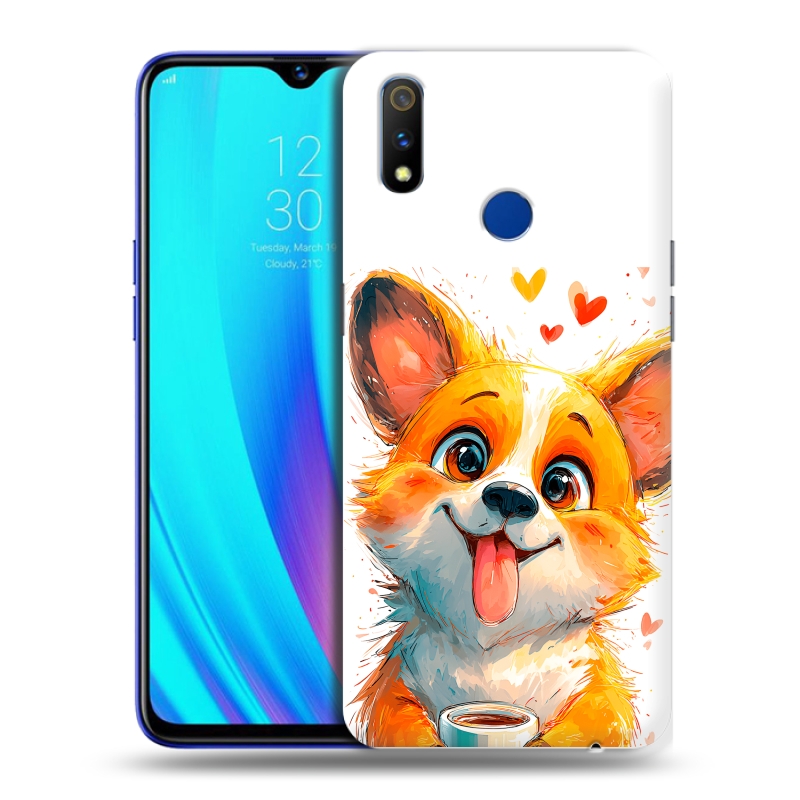 Силиконовый чехол на Realme 3 Pro с принтом корги Силиконовый чехол на Realme 3 Pro с принтом корги