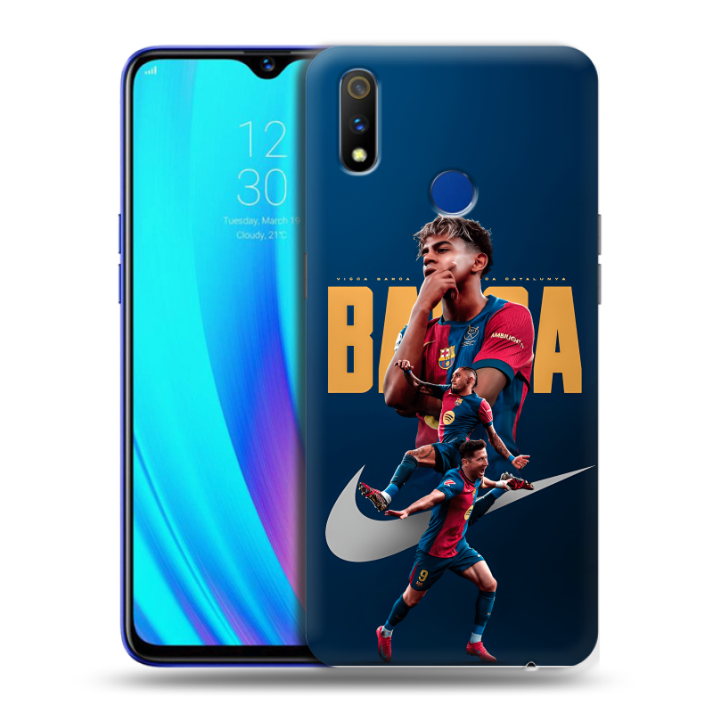 Силиконовый противоударный чехол на Realme 3 Pro с принтом Барселона Barca Yamal Силиконовый противоударный чехол на Realme 3 Pro с принтом Барселона Barca Yamal