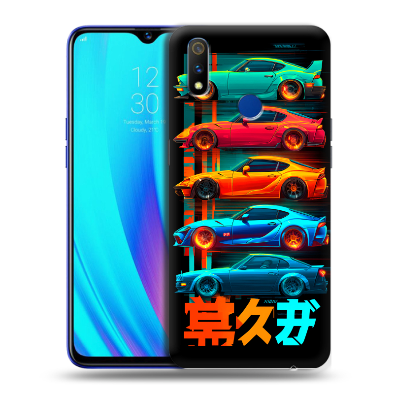 Силиконовый противоударный чехол на Realme 3 Pro с принтом машины тачки Силиконовый противоударный чехол на Realme 3 Pro с принтом машины тачки